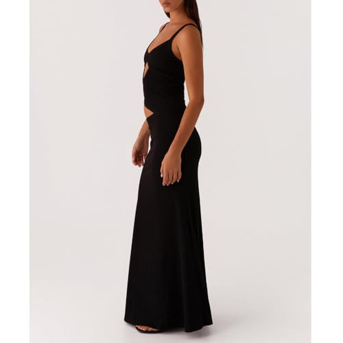 Image of Women Sexy Maxi Dress Cut Out V Neck Spaghetti Straps Bodycon Long Dress Summer Party Cocktail Wear