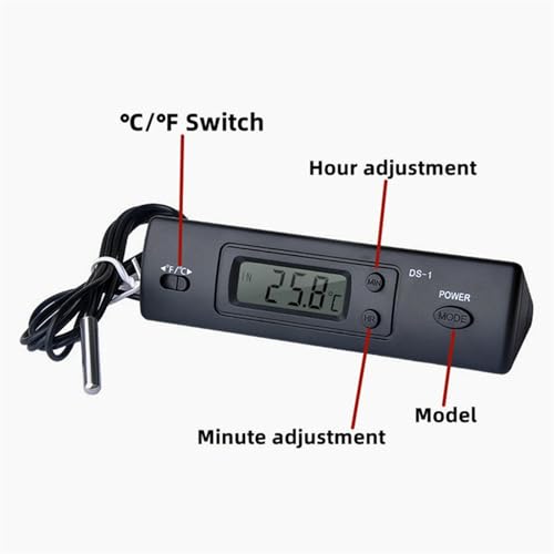 Termómetro digital DS-1 para coche con sensor de temperatura, termostato y reloj 3