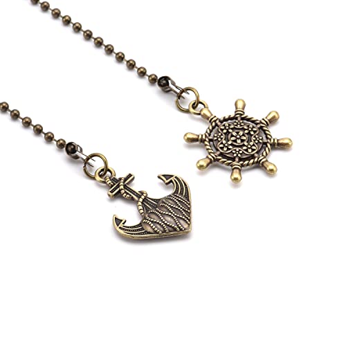 Image of 2pcs Vintage Anchor and Wheel Charm Pendant Ceiling Fan Danglers Fan Pulls Chain Extender with Ball Chain Connector （Bronze）
