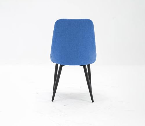 Image of Finch Fox Morris Glam Comfortable Fabric Upholstered Padded Living Room Side Dining Chair for Cafeteria Bedroom, Restaurents, Home, Office with Black Metal Legs in Blue Color (Set of 2)