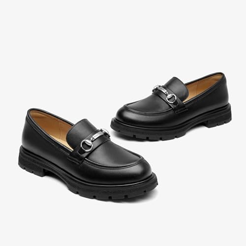 Image of BEAU TODAY Womens Platform Loafers, Leather Penny Loafer Shoes