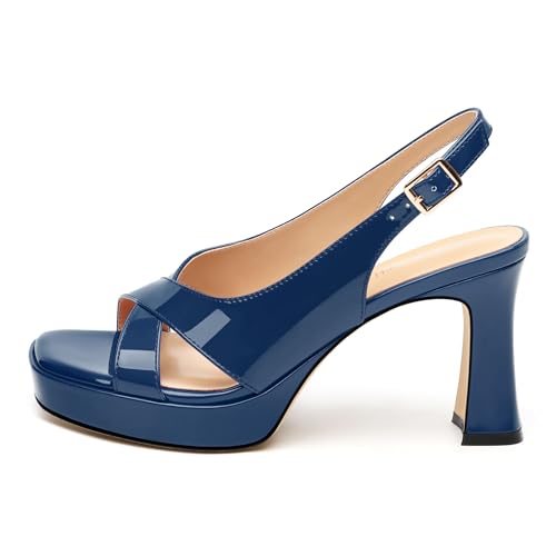 Platform Heels for Women 3.2 Inch Chunky Block Heels Sandals Open Toe with Slingback Ankle Strap Wedding Party Dress Comfortable Shoes2