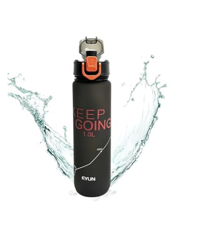 Image of Imported Keep Going Water Bottle,1 .0L Capacity, Flip Top Lid, Wide Spout, Motivational Design, Black,shock proof. (BLACK)