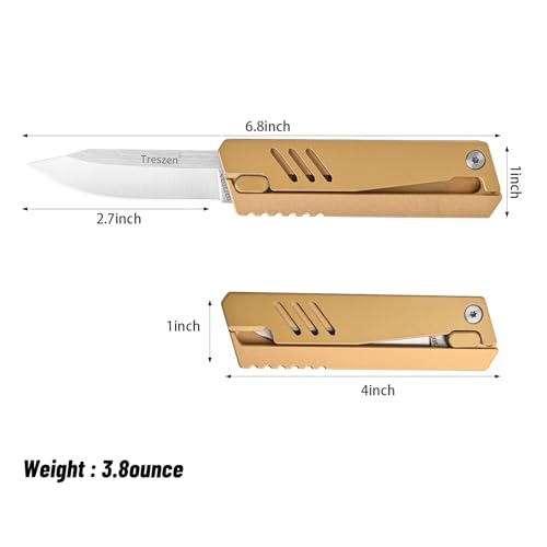 Treszen 6.9 Inch, Fishing Camping Folding Knife, Pocket Knife Outdoor Utility Knife (Gold)