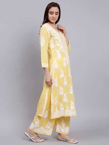 Image of Seva Chikan Hand Embroidered Lucknowi Chikankari Modal Kurta and Palazzo Set SCL8023