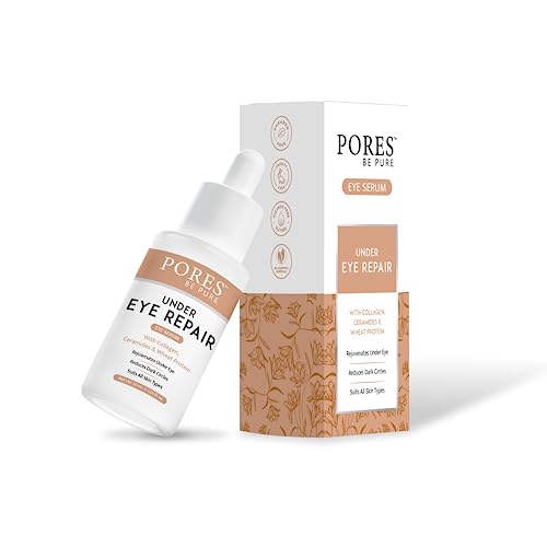 PORES Be Pure Under Eye Repair Serum | Collagen + Ceramide Eye Serum for Dark Circles, Puffiness & Wrinkles | Brightening & Hydrating Under Eye Serum for Men & Women | Wheat Protein & Anti-Aging Formula - 30 ml