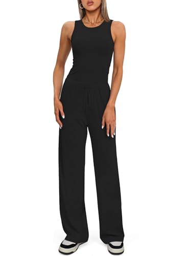 Darong Women's 2 Piece Outfits Lounge Sets Sleeveless Tank Tops Wide Leg Pants Sets Tracksuits Match Sets4