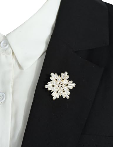 Image of Women's Cubic Zircon Snowflake Brooch Pins Elegant Clear Crystal Ice Flower Lapel Pin Breastpin