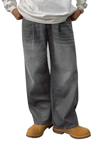 HUNGSON Mens Baggy Jeans for Men Women Y2k Skater Vintage Plain Pants Casual Wide Leg Jeans Loose Fit Denim Jeans