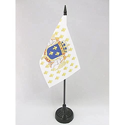 AZ FLAG - Drapeau De Table Royaume de France Anges - 15x10 cm - Mini Drapeau Royaliste Français De Bureau 100% Polyester Avec Hampe De 25cm Et Socle En...