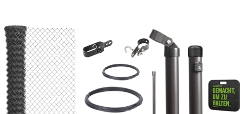 Alberts 697204 Maschendrahtzaun als Zaun-Komplettset, zum Einbetonieren mit Kniekissen | verschiedene Längen, Höhen und Farben | anthrazit-metallic |...