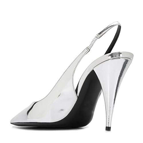 YDN Women Pointed Closed Toe Slingback Pumps Cone Chunky High Heel Slip on Office Ladies Shoes3