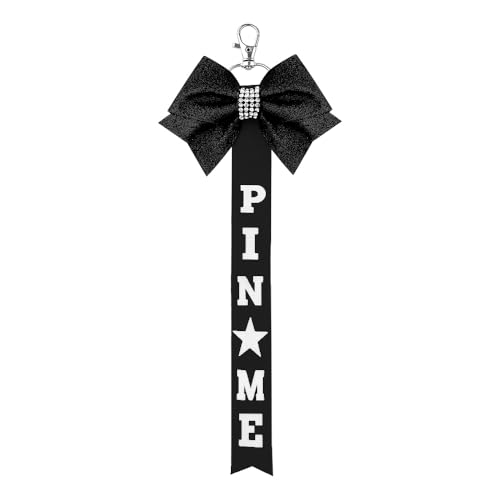Borhmty Cheer Bows for Cheerleader Toddler Girl Pin Me Ribbon for Cheerleaders Cheerleading Keychains for Backpack Cheer Bag Accessories Pin Me Cheer Keychain With Black Bow for Women Kids