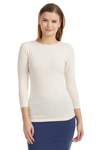 ESTEEZ Small Beige 3/4 Length Sleeve Tshirt for Women -Cotton