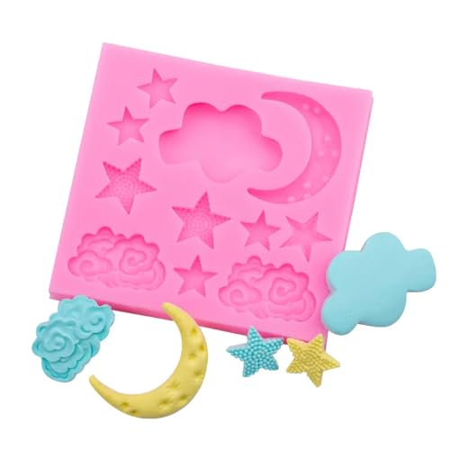 KUNGZUNMOLDS Molde de silicona para hornear, moldes de jabón, 8,6 x 8,2 x 0,9 cm, molde de silicona para fondant, nube, estrella, luna, chocolate, nubes, accesorios de decoración de pasteles, color