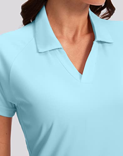 Obla Women's Golf Shirt Dry Fit V-Neck Short Sleeve Tennis Tops Upf50+ Collared Golf Polo Shirts For Women (Light Blue_S) #TOP3