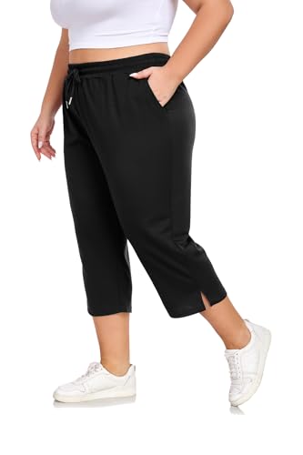 Plus Size Capri Pants for Women Loose Fit Yoga Pants with Pockets Workout Activewear Sweatpants