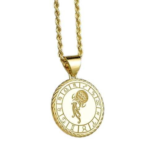 Chaîne de 45 cm et collier Verseau en argent 925 plaqué or céleste