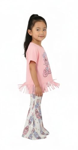 Image of Unique Baby 2 Piece Girls Bell Bottom Leggings Outfit with Short Sleeved Shirt Kid and Toddler Clothes Set