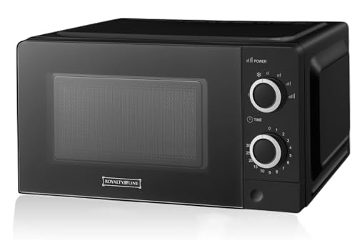 ROYALTY LINE, Microondas 20L 700W Negro RLMWO3818-BLK - Potencia Eficiente, 6 Niveles de Potencia, Función Descongelación, Temporizador 30 Minutos, Diseño Compacto y Estético para Cocina Moderna