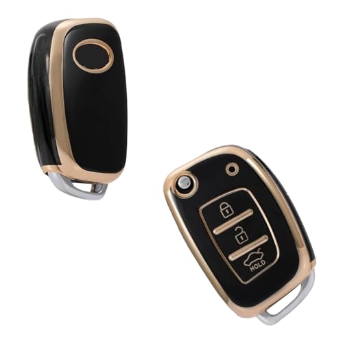 Image of AUTODIFYA TPU Car Key Cover Black & Golden Compatible for Hyundai Creta, I10 Grand Nios, I20 Elite, I20 (2020), Aura, Venue, I20 Active, Xcent (HYUNDAI, 3 Button Flip Key New)