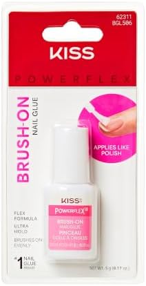 Kiss PowerFlex Nail Glue for Press Ons, Brush-On Applicator for Kits, Tips & Wraps, 0.17 oz, Ultra Hold, Fast Drying Adhesive, Instantly Repairs Cracks, Splits & Breaks, Seamless, Gap-Free Bond