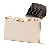 [Elegante] 公式 Flower 通帳ケース 磁気防止 スキミング防止 大容量 印鑑収納 通帳入れ ハンコ カード収納 じゃばら 花柄 くすみカラー ファスナー付き RFID 磁気防止 おしゃれ かわいい エクリュ