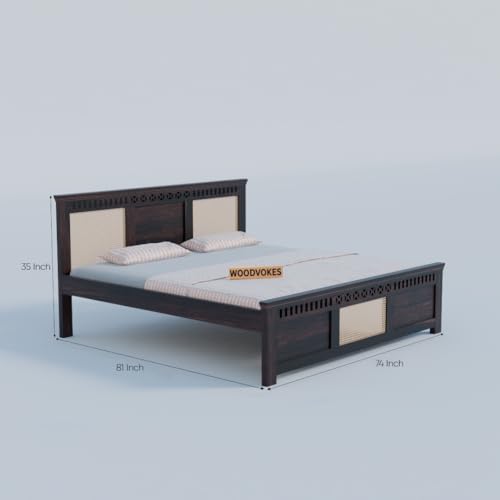 Image of Sheesham Wood 1 Bed Without Storage Solid Wooden Cot Bed Elegant and Functional Bedroom Living Room Home (Walnut Finish 3 Can, King)