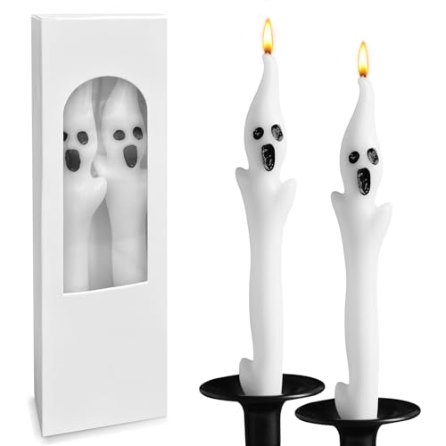 Bmobuo Halloween Decorations Indoor - 2PCS Spooky Ghost Candles, 9.8"