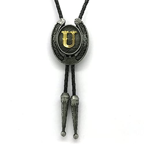 Bolo cravate pour homme en cuir avec pendentif vintage sculpté doré