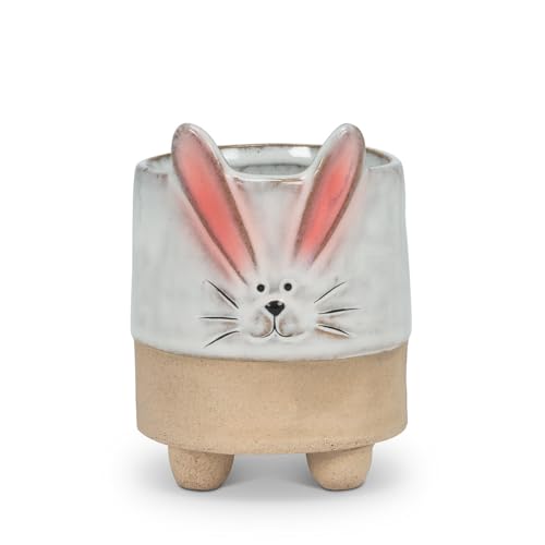 212 Main 4 in. Bunny with Ears Planter White & Pink - Small