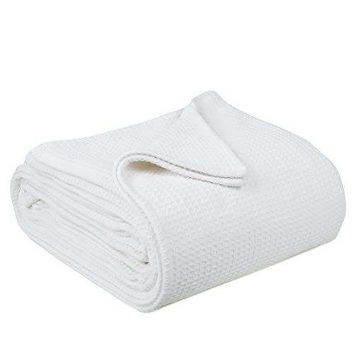 Tex Trend 100% Cotton Thermal Blanket, Breathable Bed Blanket Queen Size, Soft Waffle Blanket, Queen Size Blanket, All Season Blanket, Cozy Blanket For Bed Sofa Couch, White - 90 X 90 Inches #TOP1