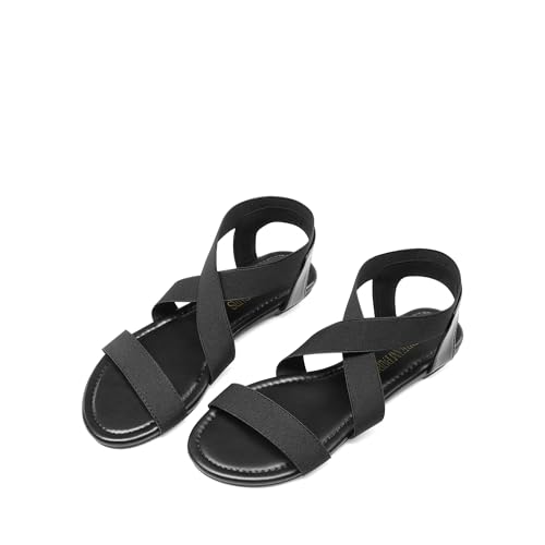 Image of DREAM PAIRS Women's Elastic Ankle Strap Flat Sandals Summer Dressy Shoes Cute Strappy Gladiator Sandals