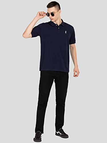 Image of MEN IN BLUE Mens Polo Tshirt | Cotton Blend Pique Knit Polo Collar Half Sleeve Regular Fit Tshirt with Embroidered Logo on Chest and Sleeve