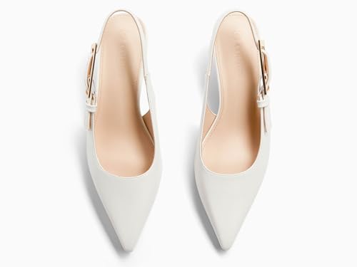 Image of Coutgo Womens Slingback Kitten Heels Closed Pointed Toe Pumps Buckle Strap Wedding Party Dress Shoes