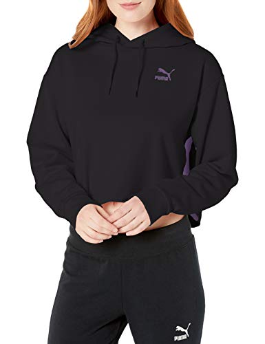 PUMA Women's Classics Cropped Hoodie, Cotton Blackroyal Lilac, M