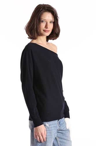 Image of Minnie Rose Womens Long Sleeve Off The Shoulder Cotton Cashmere Pull Over Sweater