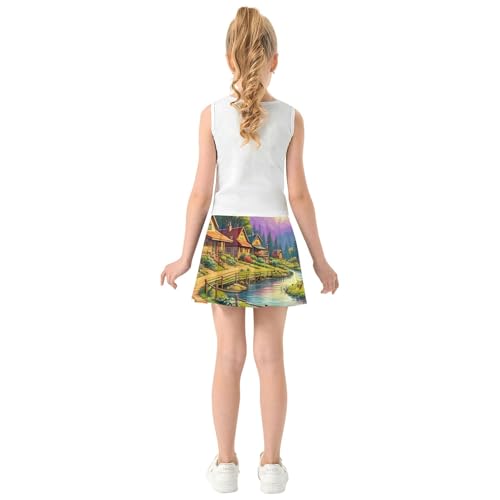 Joisal Skirts with Shorts Colorful Countryside Village Scene Girls' Shorts Athletic Skorts Neon Little Girl 4t4