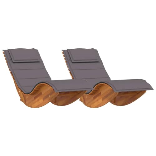 vidaXL Schaukel-Sonnenliegen mit Kissen (2 Stück) aus massivem Akazienholz in Dunkelgrau - Stylische Gartenmöbel zum Entspannen am Pool oder auf dem Balkon. Verstellbare Liegen für Jede Lounge.