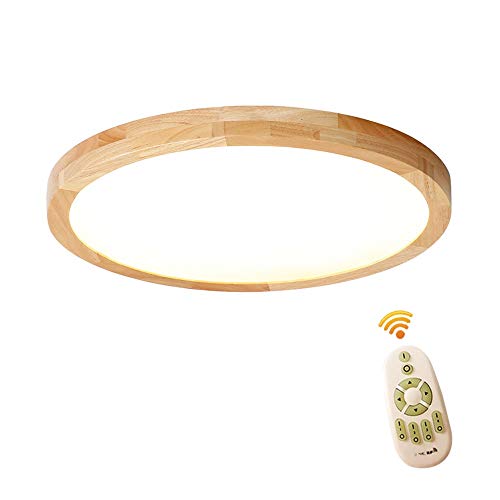 Lichtsse Plafonnier Bois de Salon LED Dimmable 20W, Moderne Plafonnier LED Télécommande, 1600LM, 3000K-6000K Ø30cm, Bois Lampe de Plafond Ultra-Mince Rond pour Cuisine Chambre Couloir Salle à Manger Cover
