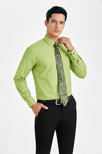 Image of HISDERN Mens Dress Shirt with Tie Pocket Square Set Classic Button Down Shirt Matching Tie Long Sleeve Shirts