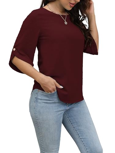 Oneezit Damen Langarm-Shirt mit 3/4 Ärmeln und Rundhalsausschnitt,...