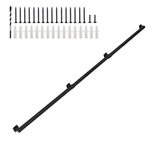 8FT Black Industrial Handrail Heavy Duty Galvanized Steel Railing Kit for Indoor and Outdoor Stairs and Steps with Mounting Hardware
