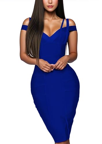 Hybrid & Company Womens Elegance V Neck Stretch Chic Bandage Dress DRBD132 Royal M