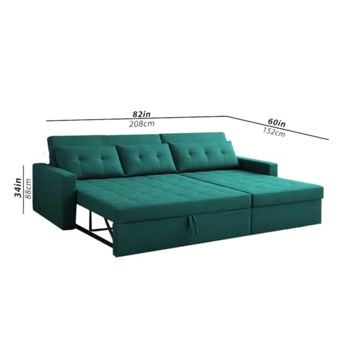 Image of Emilio 4 Seater RHS L - Shape Pull-Out Sofa Cum Bed Sofa for Living Room (Pine Fabric Color) Premium Fabric Sofa Set for Living Room Sofa Cum Bed