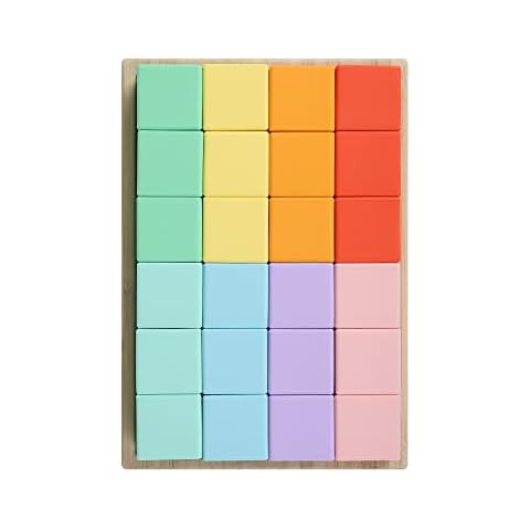 BLUE GINKGO Silicone Rainbow Blocks - Giftable Soft Blocks for Kids | BPA Free Silicone Blocks | Montessori Blocks, Silicone Rainbow Stacking Toy with Sorting Tray (24 PC - Pastel) Cover