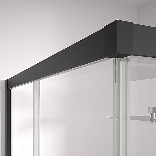 Mampara de ducha angular negra de aluminio robusto y cristal transparente BELLOBATH 3