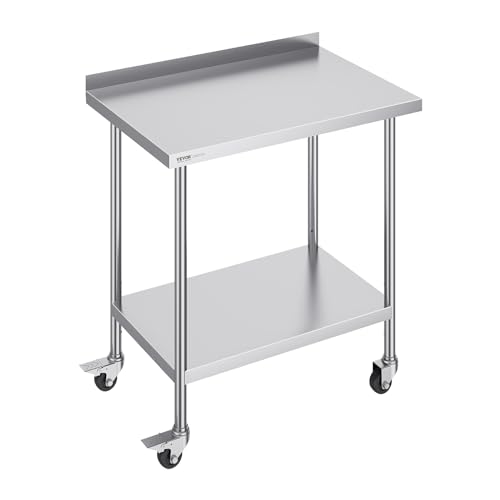 VEVOR Table de Travail INOX 91,4 x 61 x 100,6 cm, Table de Préparation des Aliments avec roulettes, Étagères Réglables en Hauteur, Meuble de Rangement des...
