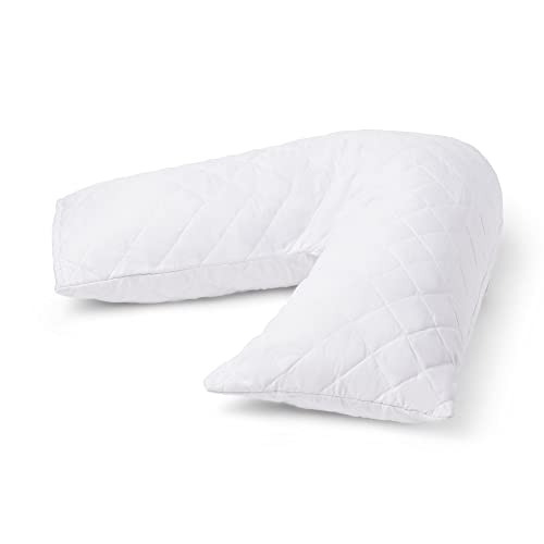 C Stores Large V Pillow with Quilted Pillowcase Extra Filled Cushioning Support for Head, Neck & Back – Non Allergenic (V PILLOW WITH QUILTED WHITE PILLOWCASE)