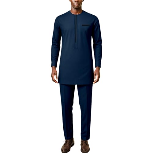 African Suits for Men Dashiki Shirt Pants 2 Piece Set Outfit Nigerian Clothes Wedding Attire Clothing - Main Image